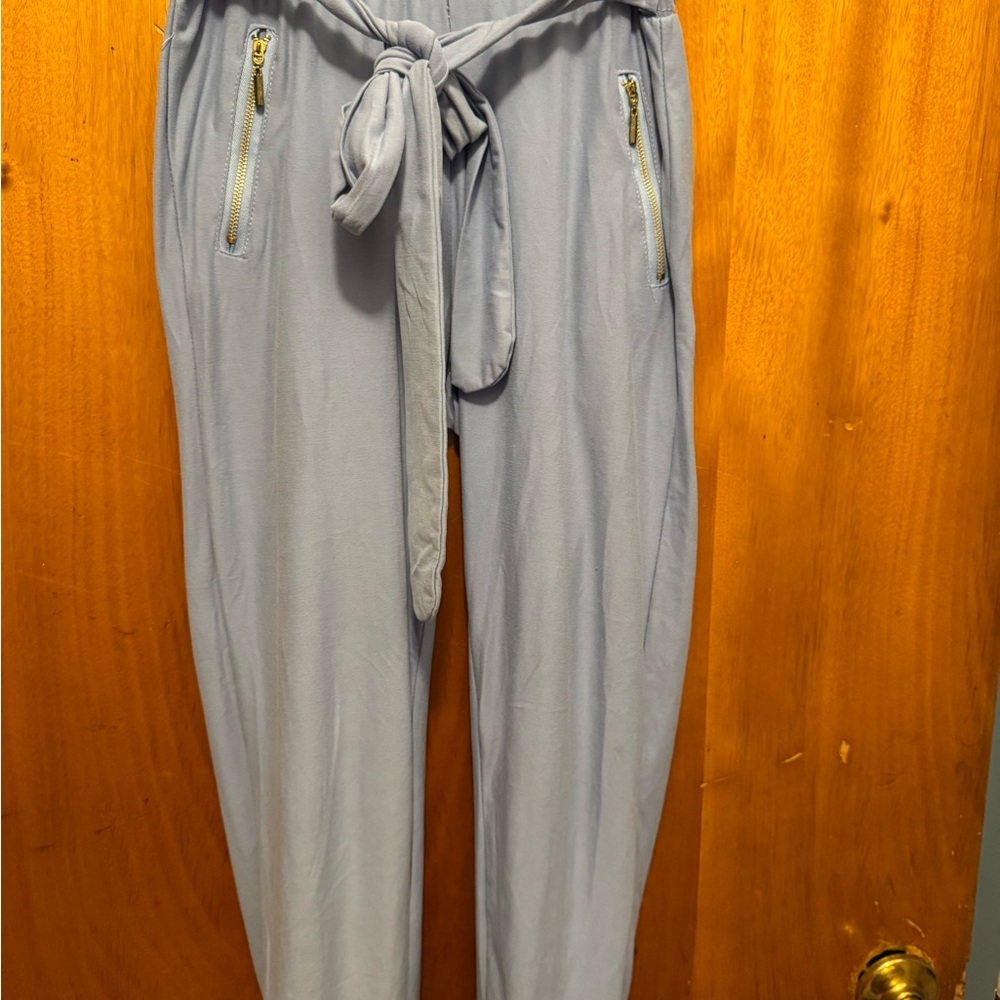 Stylish Light Blue Women's Crop Joggers with Tie Waist